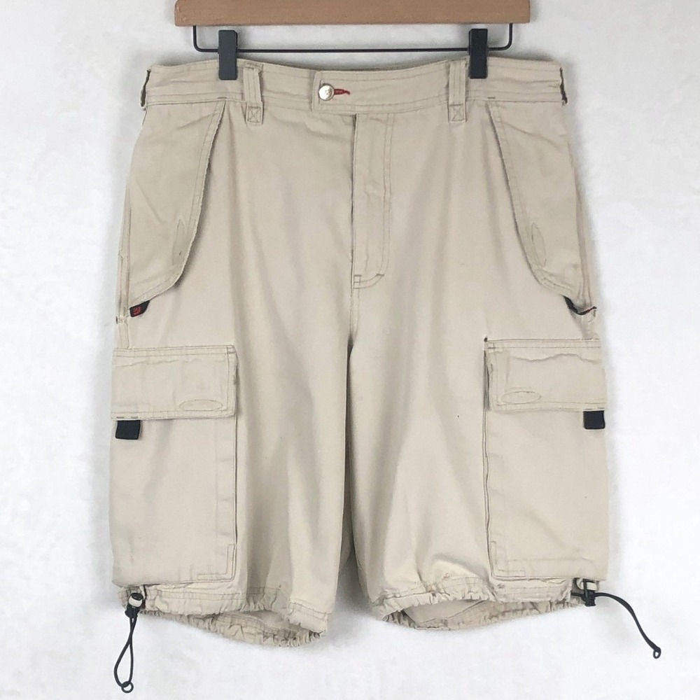 VTG The North Face Cotton Canvas Cargo Shorts Sz 34 Khaki Distressed Hiking 10"
